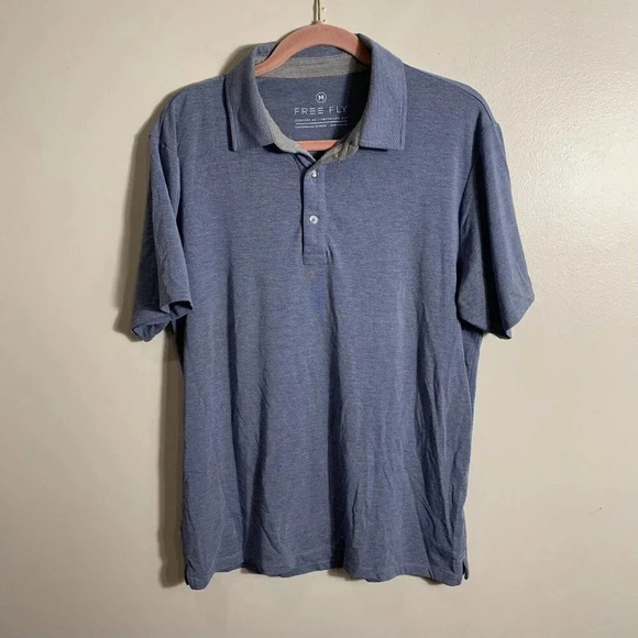 Free Fly Mens Polo Shirt Size Medium Blue Short Sleeve Bamboo Jersey Performance - Picture 1 of 7